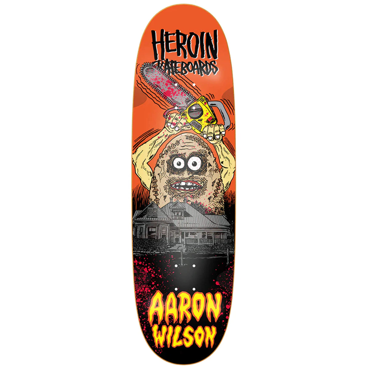Heroin Skateboards Aaron Wilson Teggxas Chainsaw Egg Deck 9.125"