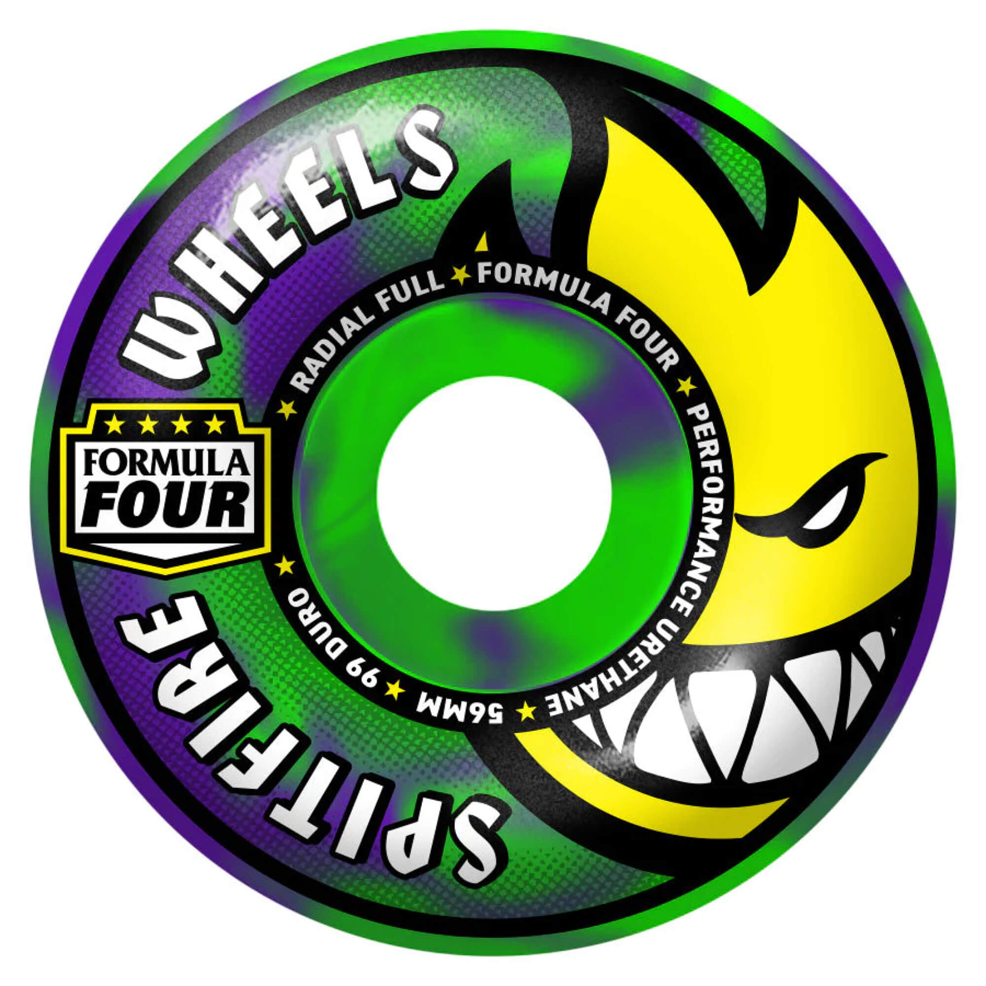 Spitfire Formula Four Wheels Radial Full 99 Duro 56mm Purple Green Swirl